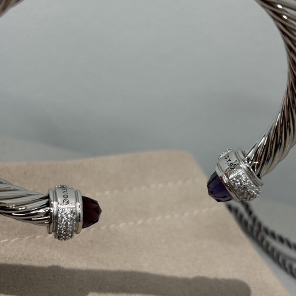 David Yurman 7mm Cable Station Bracelet Silver with Amethyst with diamonds - Picture 3 of 6